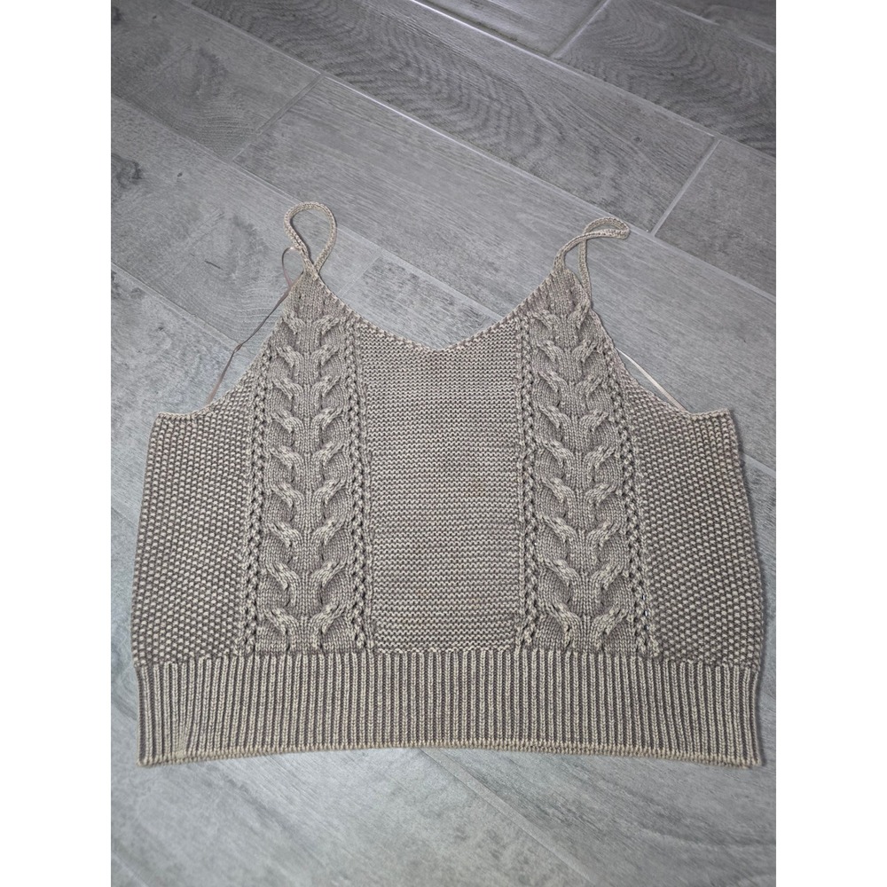 Anthropologie Pilcro Cable Knit Sweater Tank Top Taupe Brown Cotton Large